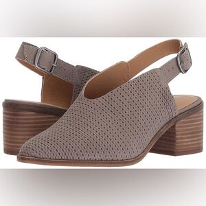 Lucky Brand Lideton Leather Sling Stacked Wood Block Heel Pump Titanium Size 8